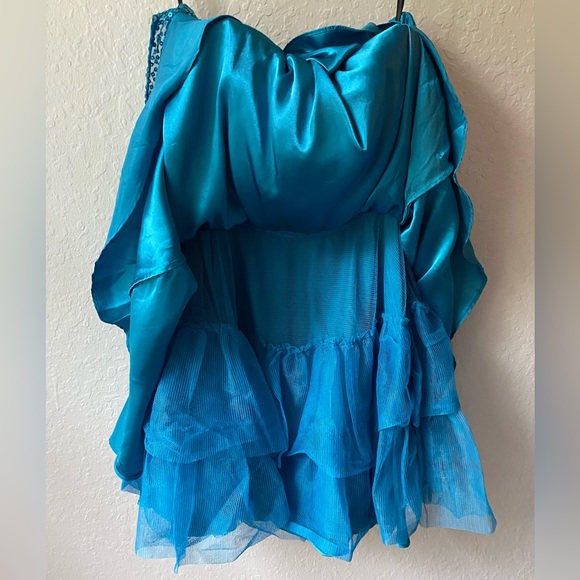 Vintage Y2K Betsey Johnson Prom Cocktail Dress Satin Sequins Ruched Teal Blue - Picture 6 of 9